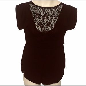 Belle Du Jour Women’s black top with black buckled belt decoration size M